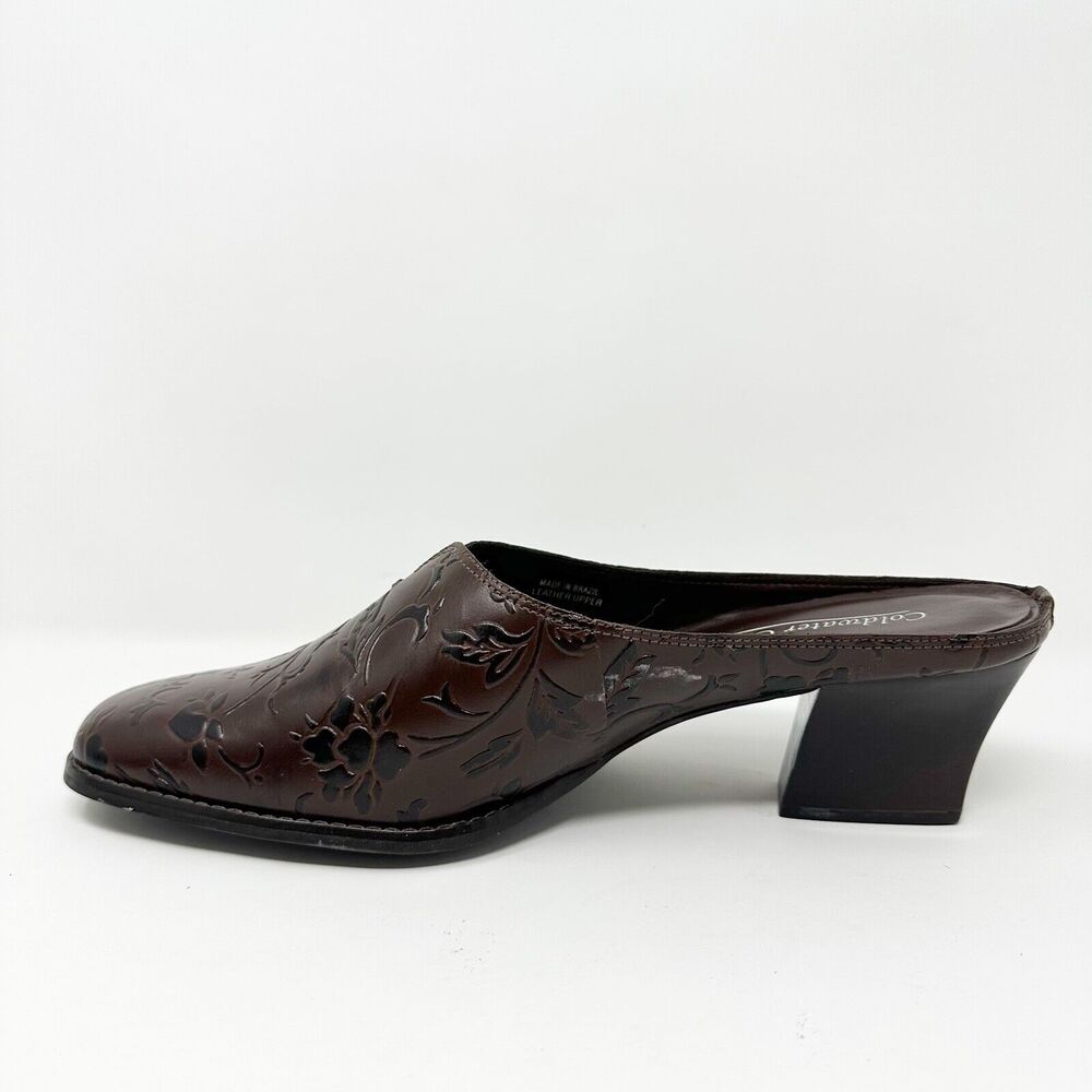 Coldwater Creek Women Mules 9M Brown Floral Embossed Vtg-inspired Made In Brazil - Picture 7 of 13